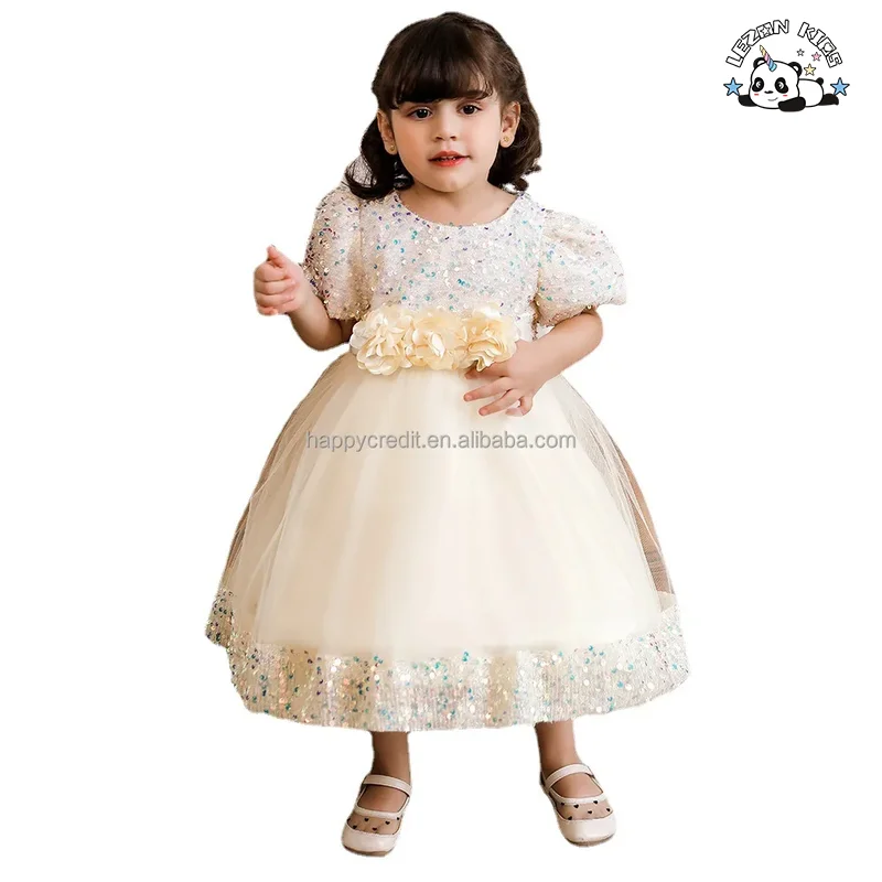 LEZONKIDS - Vestido de festa estilo europeu com lantejoulas para meninas de 10 anos, vestido de florista para casamento
